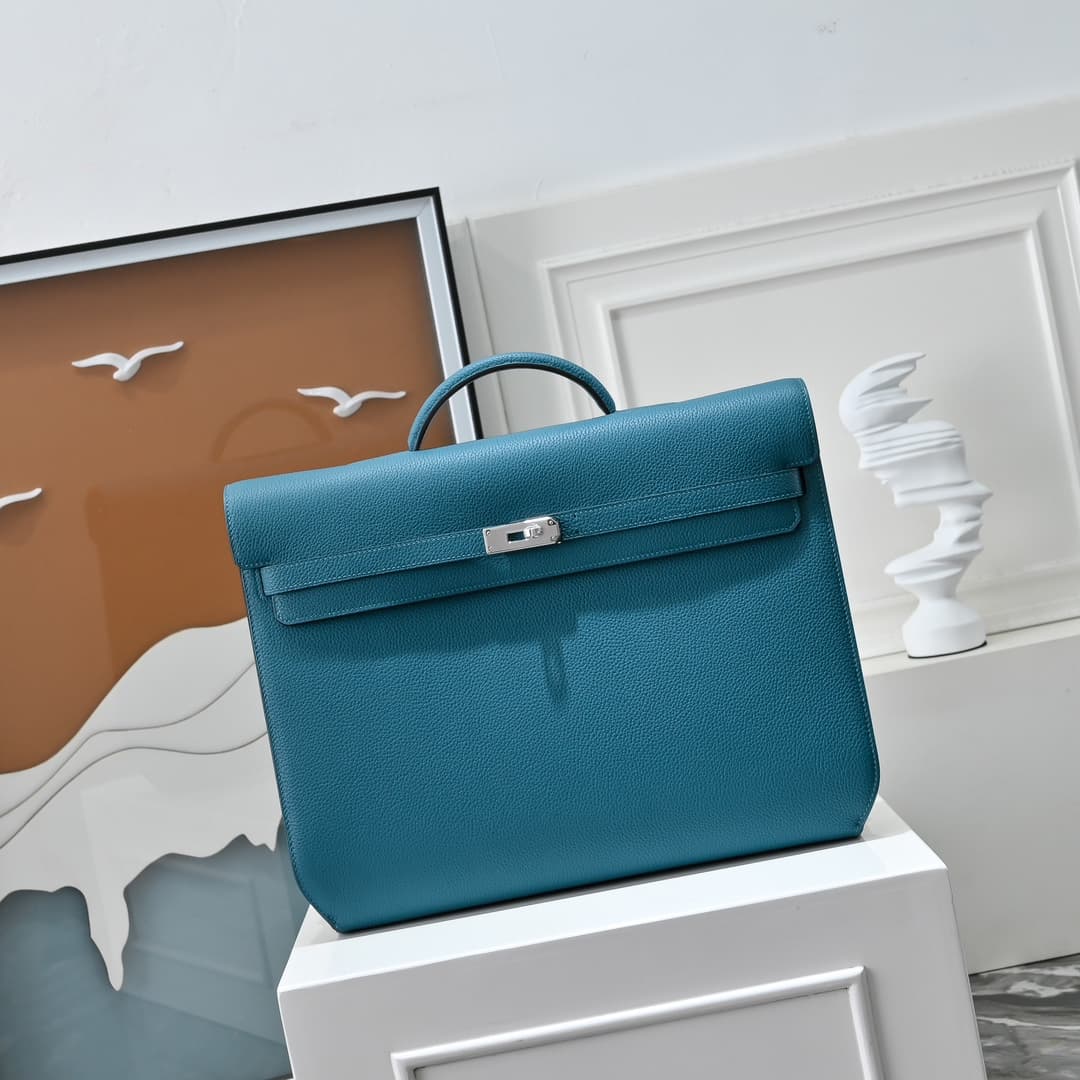 Hermes Kelly depeches Togo 36 briefcase In Blue CalfskIn WAX High