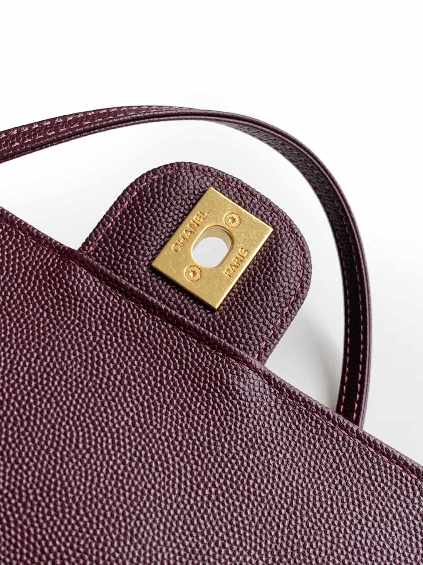 Chanel Small Flap Bag Grained Shiny Calfskin & Gold-Tone Metal AS6130 Claret High