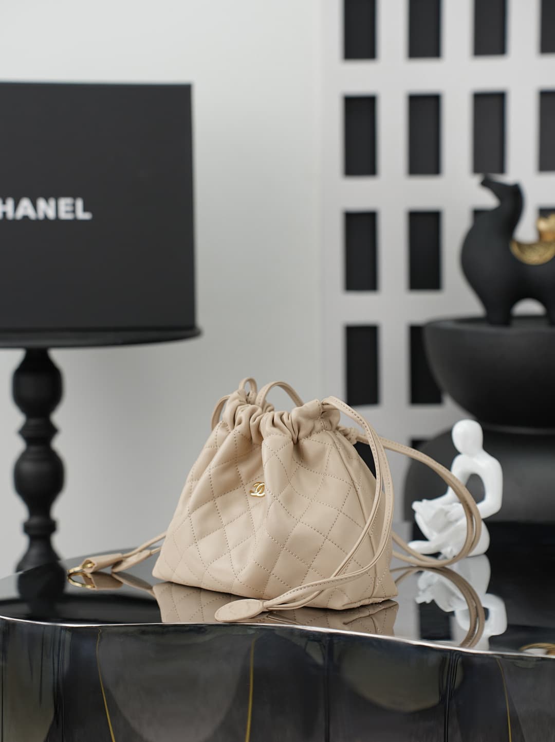 Chanel Clutch with Leather Strap Lambskin & Gold-tone Metal AP5228 Beige A