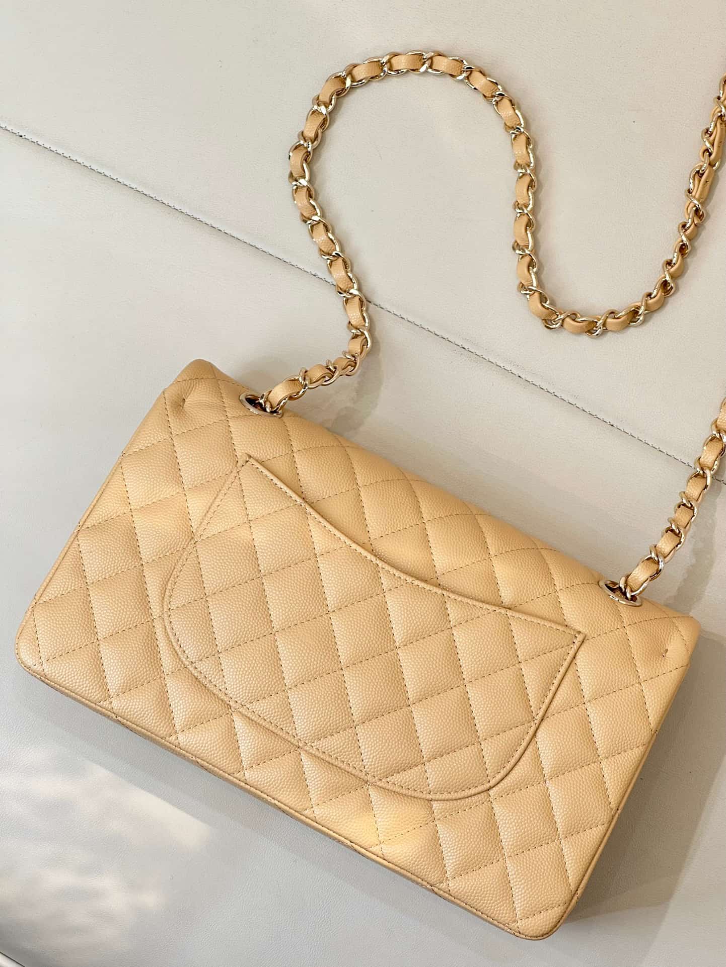 Chanel Medium CLASSIC HANDBAG Grained  Calfskin & Gold-Tone Metal Yellow TOP