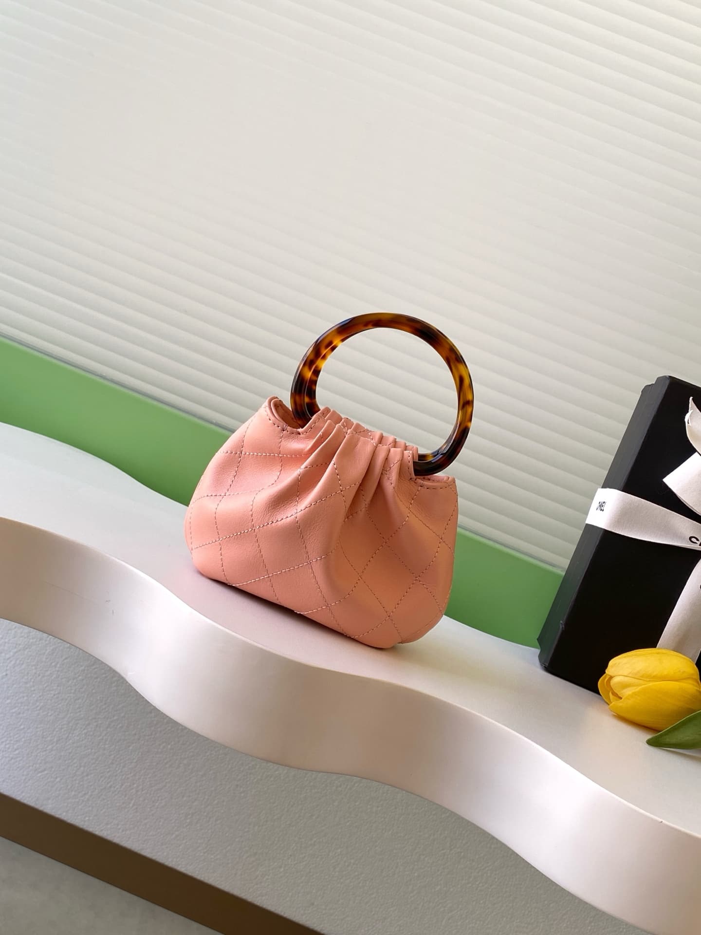 Chanel Mini Hobo Bag Lambskin-Shell Effect Plexi & Gold-Tone Metal Pink AS4981 High