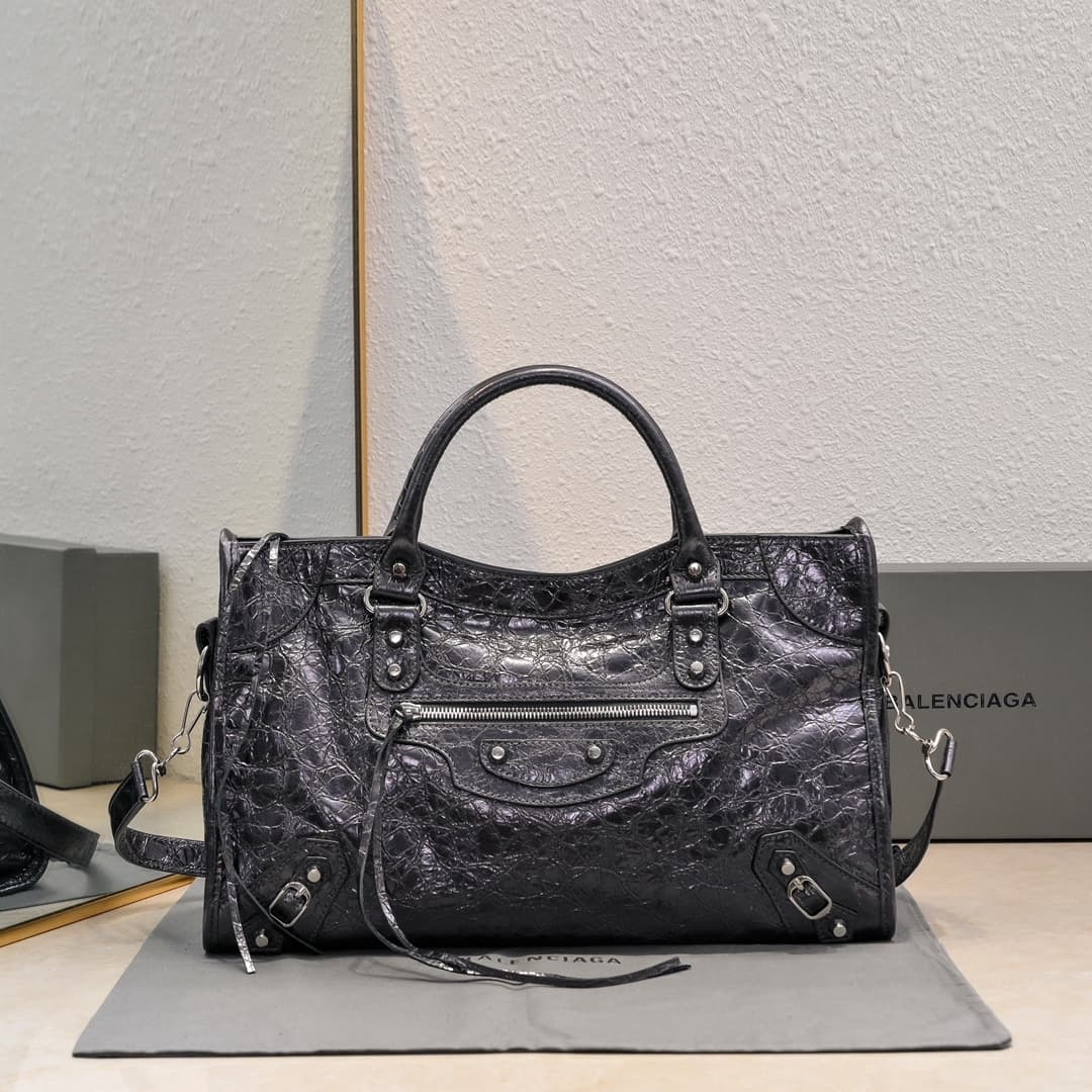 WOMEN'S LE CITY Medium Bag Silver Metal Steel Grey High