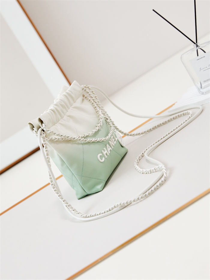 Chanel 22 MINI HANDBAG Patent Gradient Calfskin & Lacquered Metal Green AS3980 A