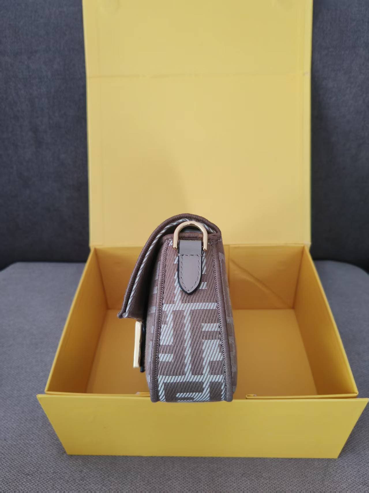 MINI BAGUETTE FF jacquard fabric bag gray High