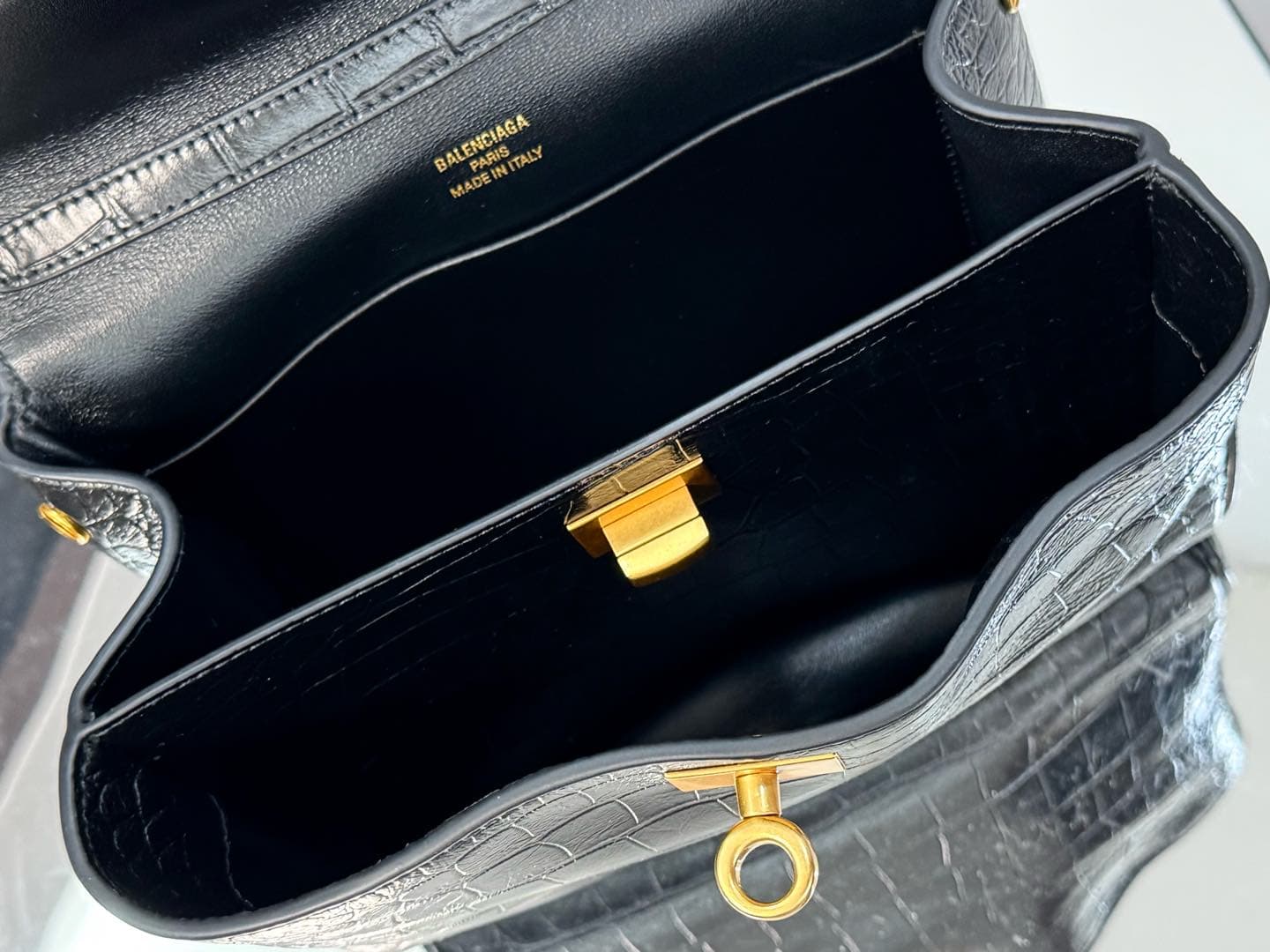 Balenciaga Rodeo Mini Bag in Black Crocodile Embossed Calfskin With Gold-Tone Metal TOP