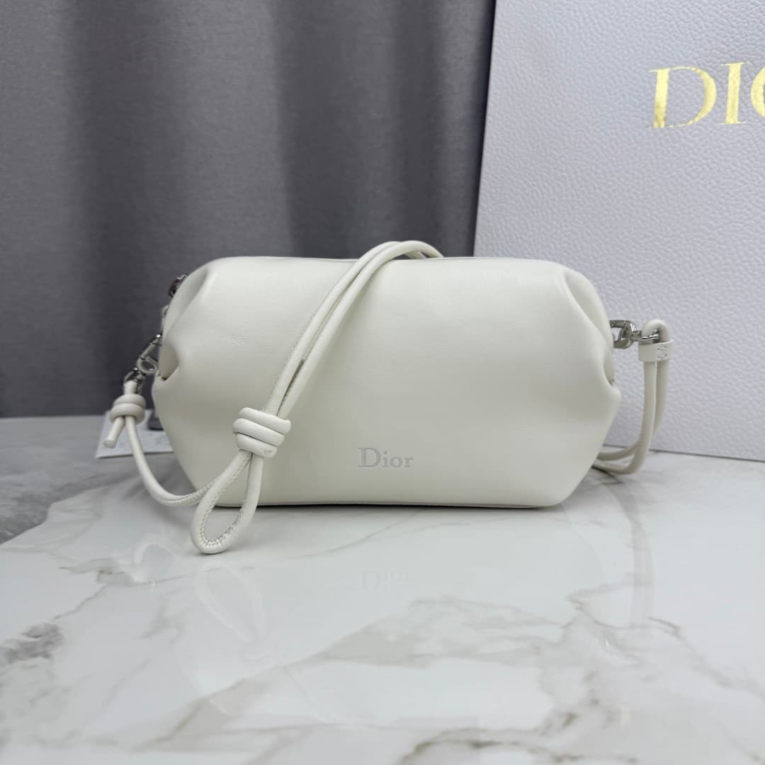 Dior Bow Pouch White Supple Lambskin S3900 High