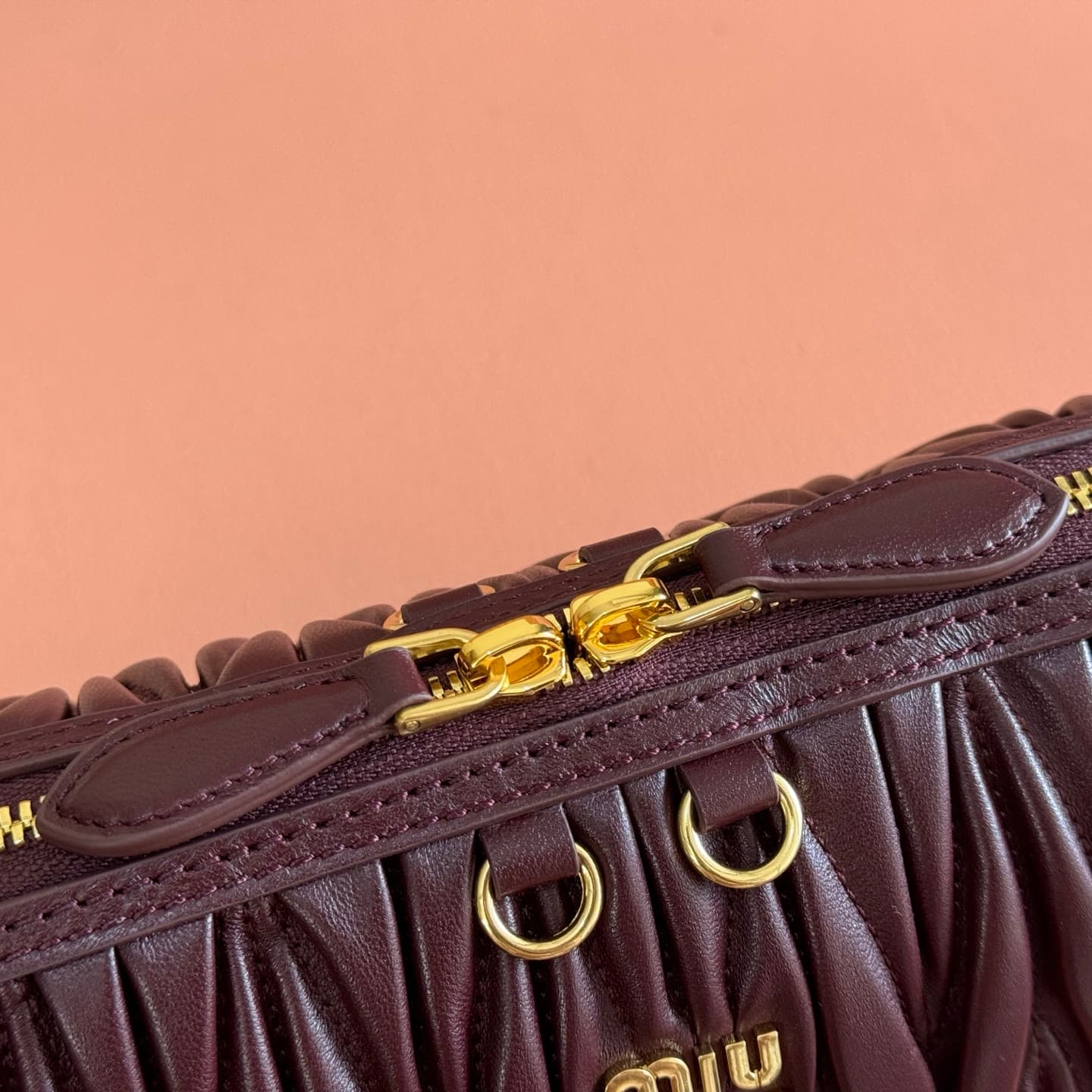 Miu Miu Caprice matelassé nappa leather clutch Burgundy TOP