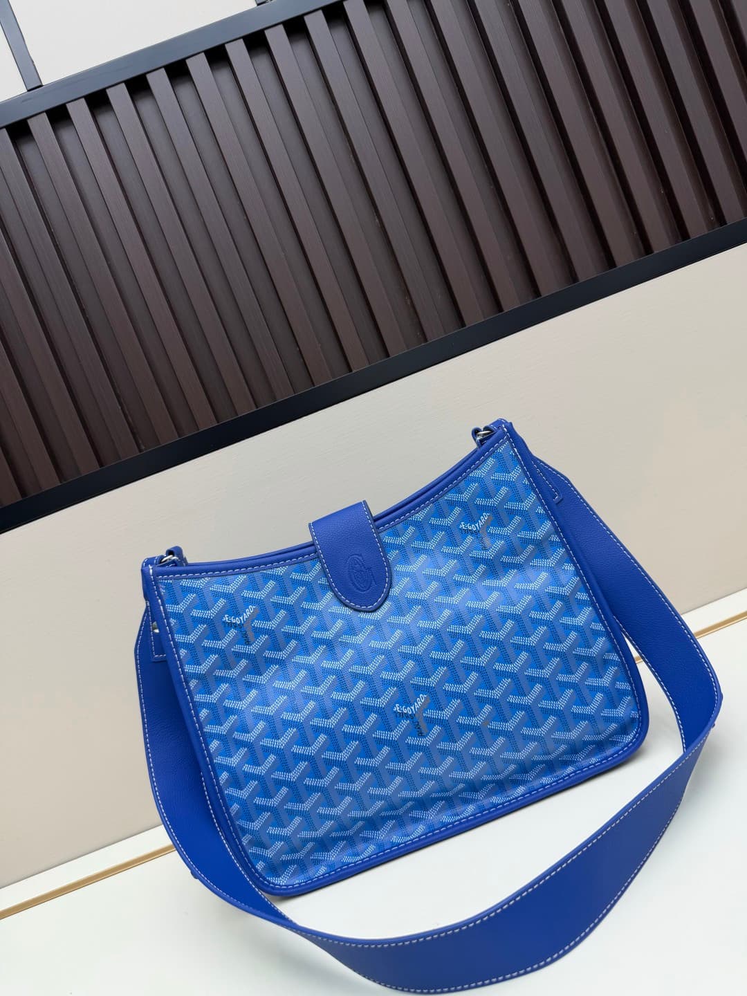 Goyard Musette PM bag in blue Goyardine canvas Mid