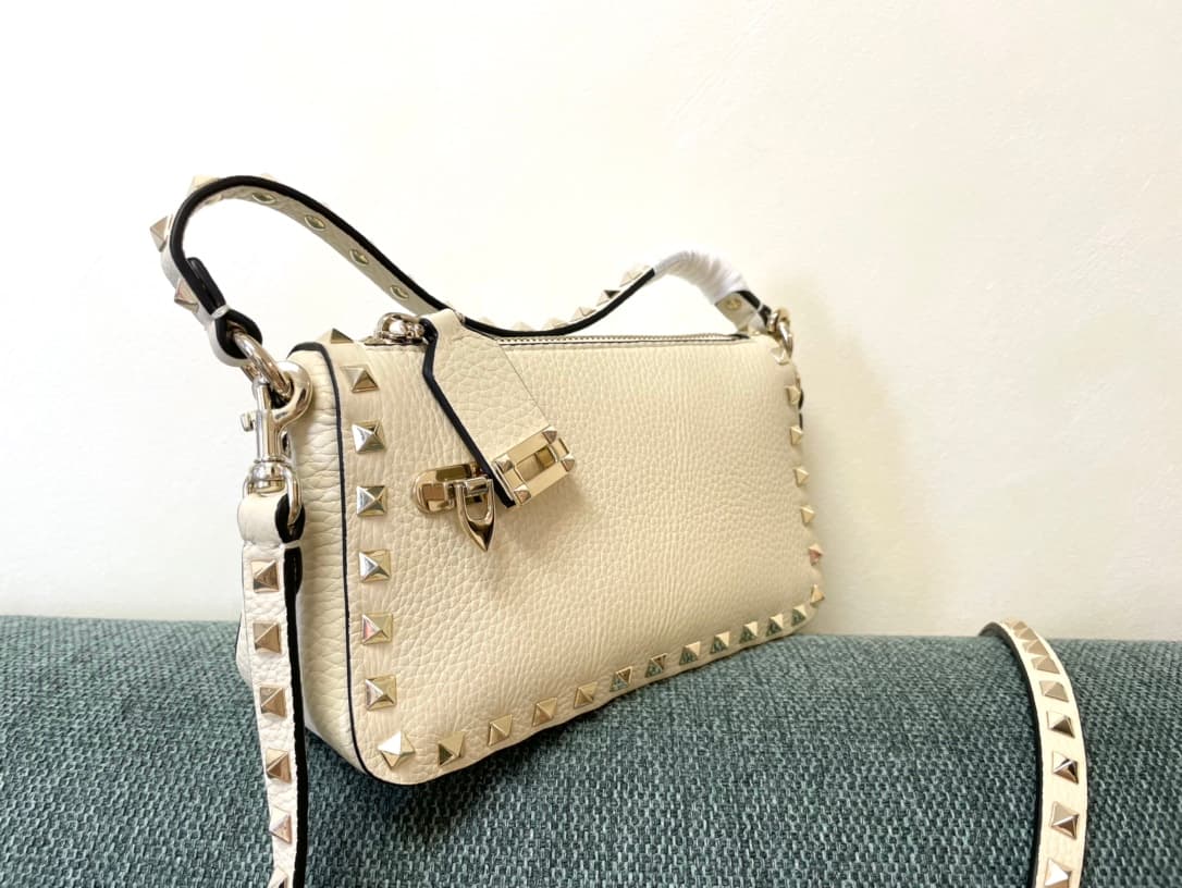 Valentino Garavani Mini Rockstud crossbody bag in White Grained Calfskin High