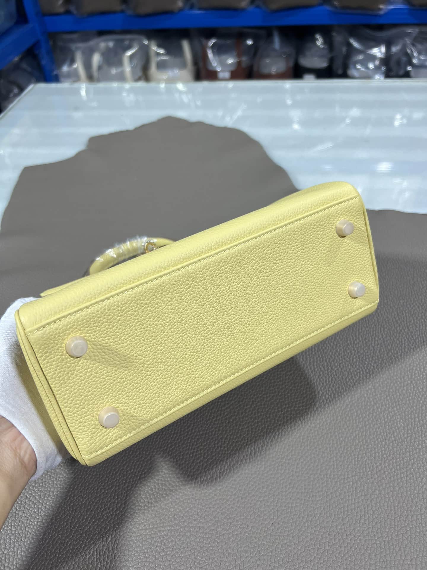 Hermes Kelly 25/28/32cm Retourne Bag Togo Leather In Jaune Poussin WAX High