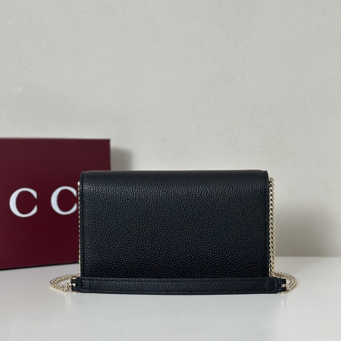 DIONYSUS WALLET ON CHAIN 837373 black grainy leather High