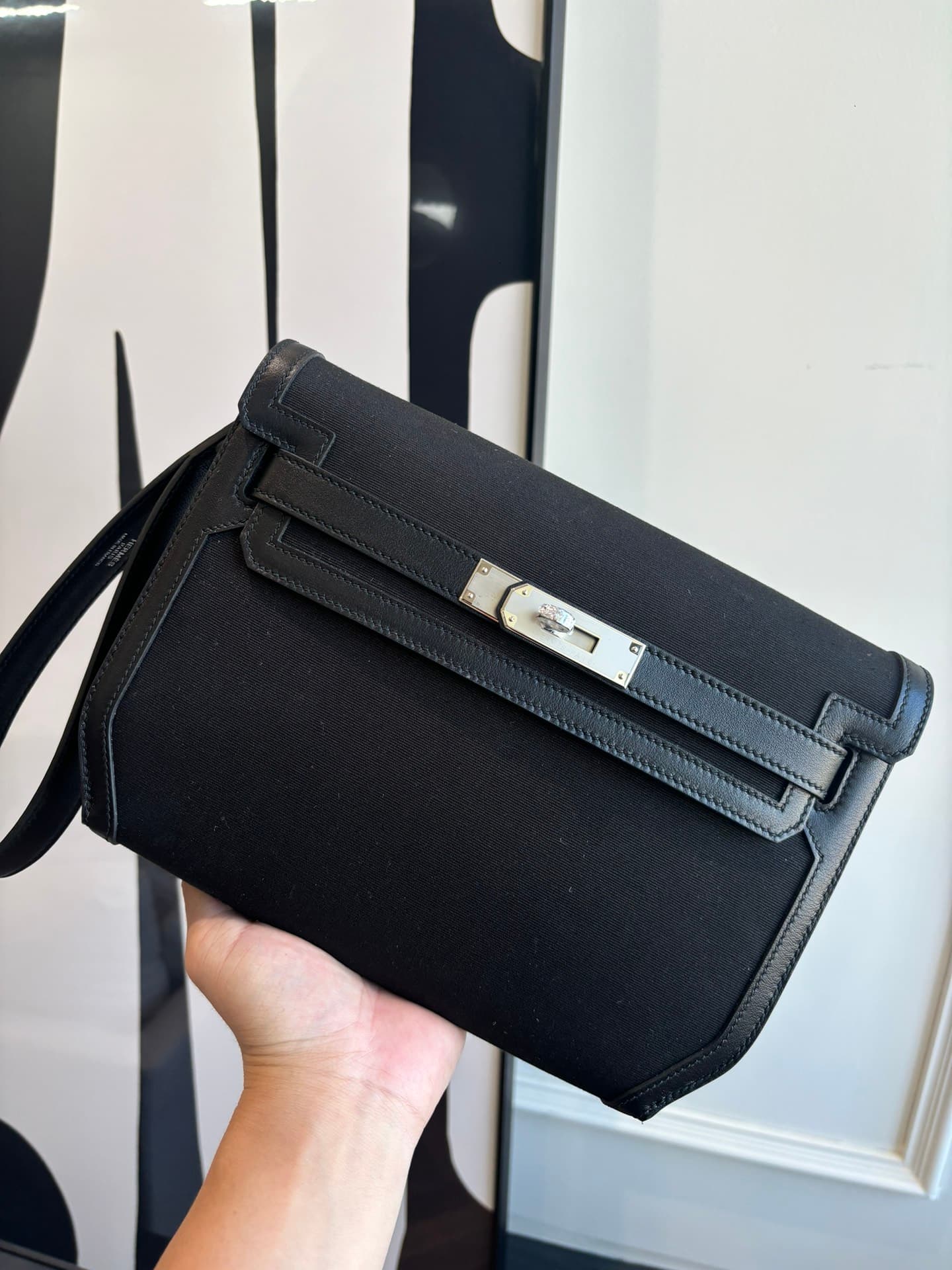 Hermes Kelly Depeches 25 pouch in H canvas and Swift Leather WAX High