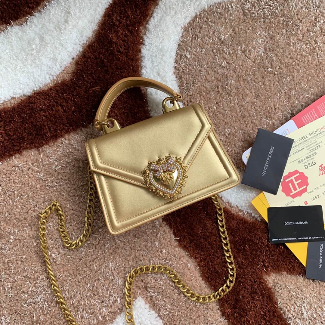 Dolce & Gabbana Small Devotion bag in mordore nappa leather in Gold High