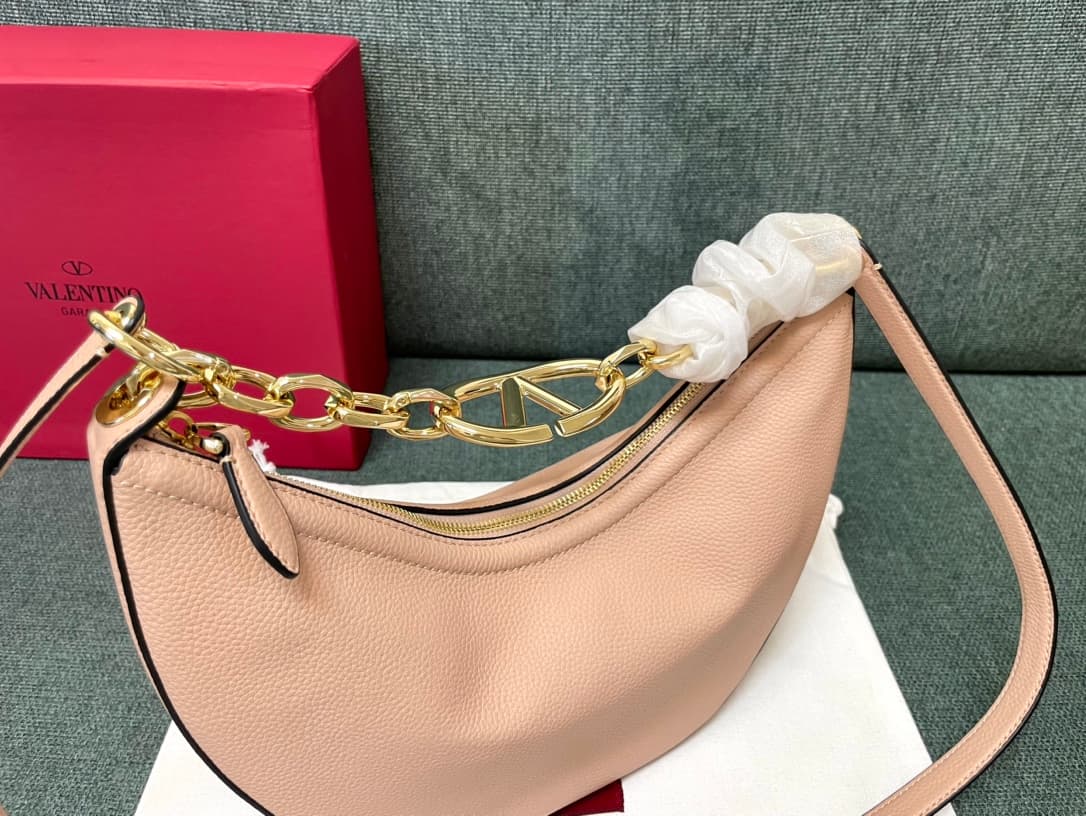 Valentino Garavani VLogo Moon small hobo bag in Light Pink grained calfskin High