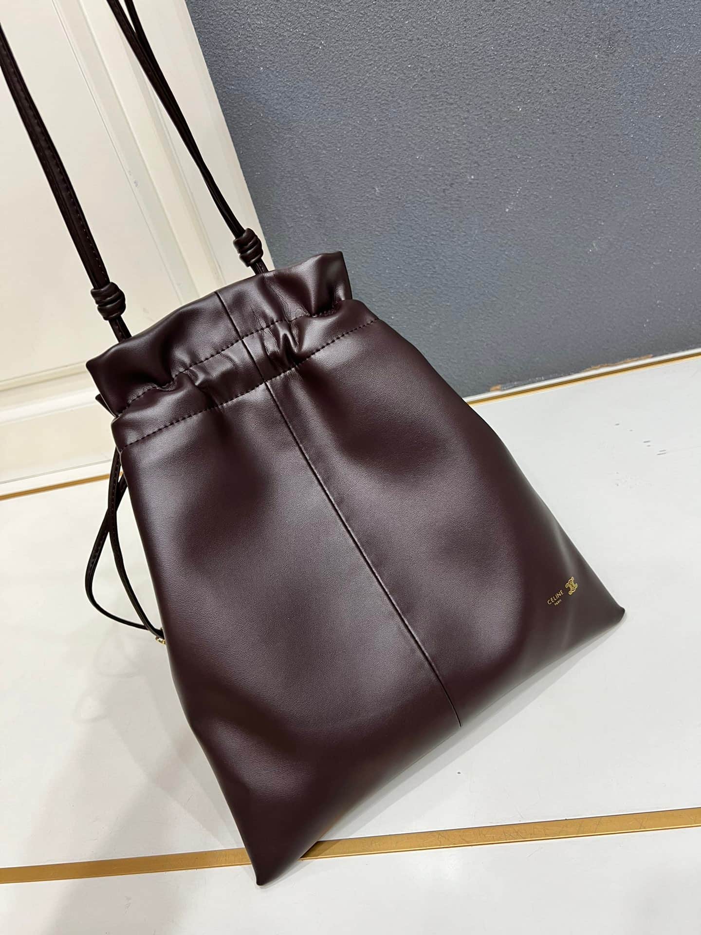 Celine SMALL CRYSTAL POUCH IN LAMBSKIN Dark Brown High