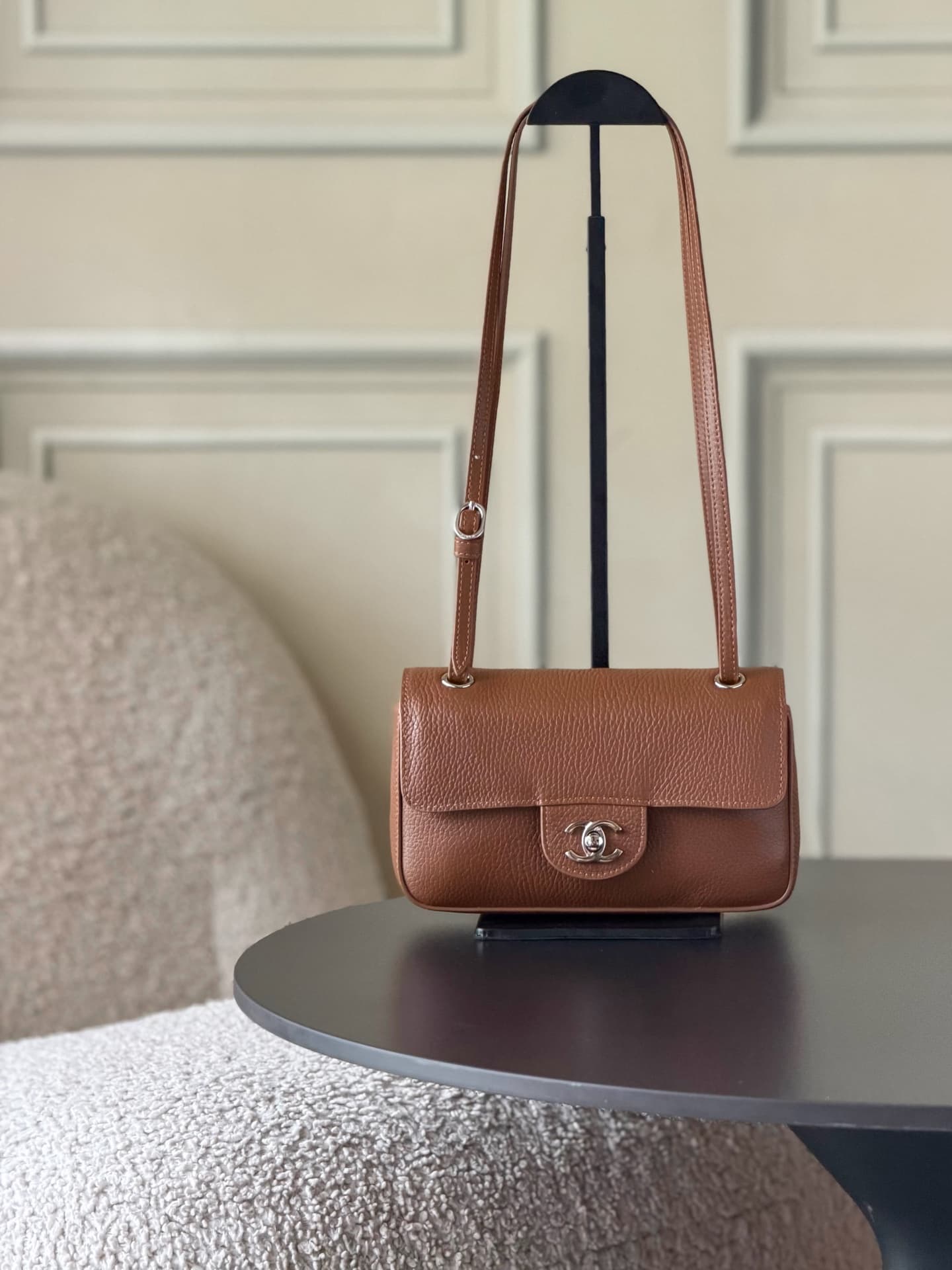 CHANEL Mini flap bag Grained Calfskin&Silver-tone metal Caramel AS6573 A