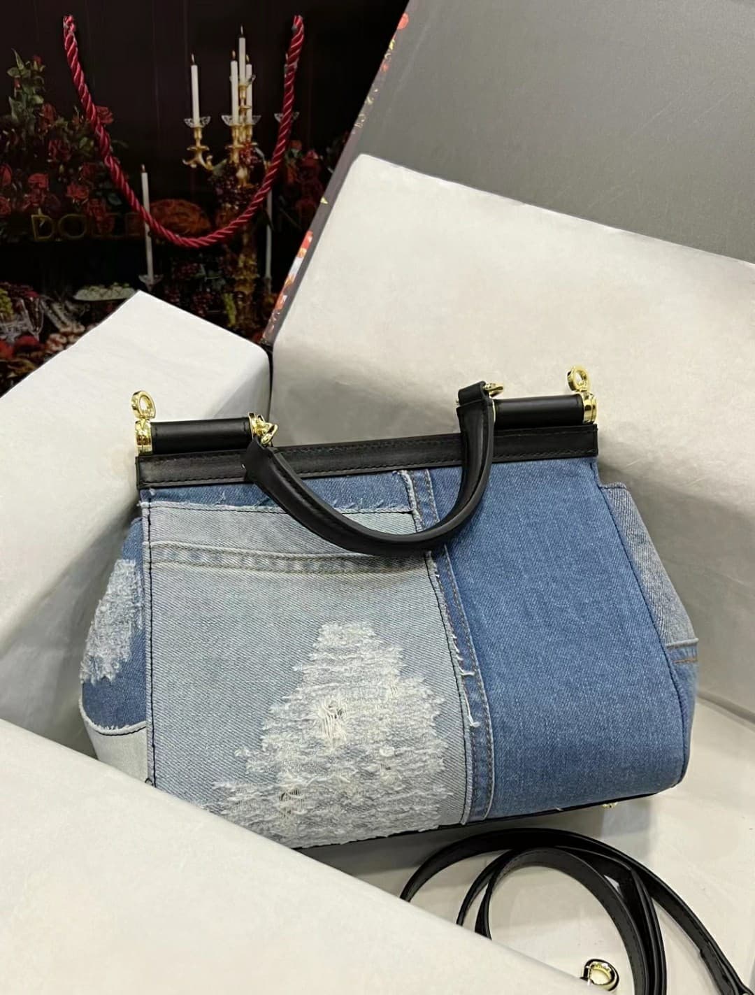 Dolce & Gabbana Small Sicily handbag in denim and calfskin high