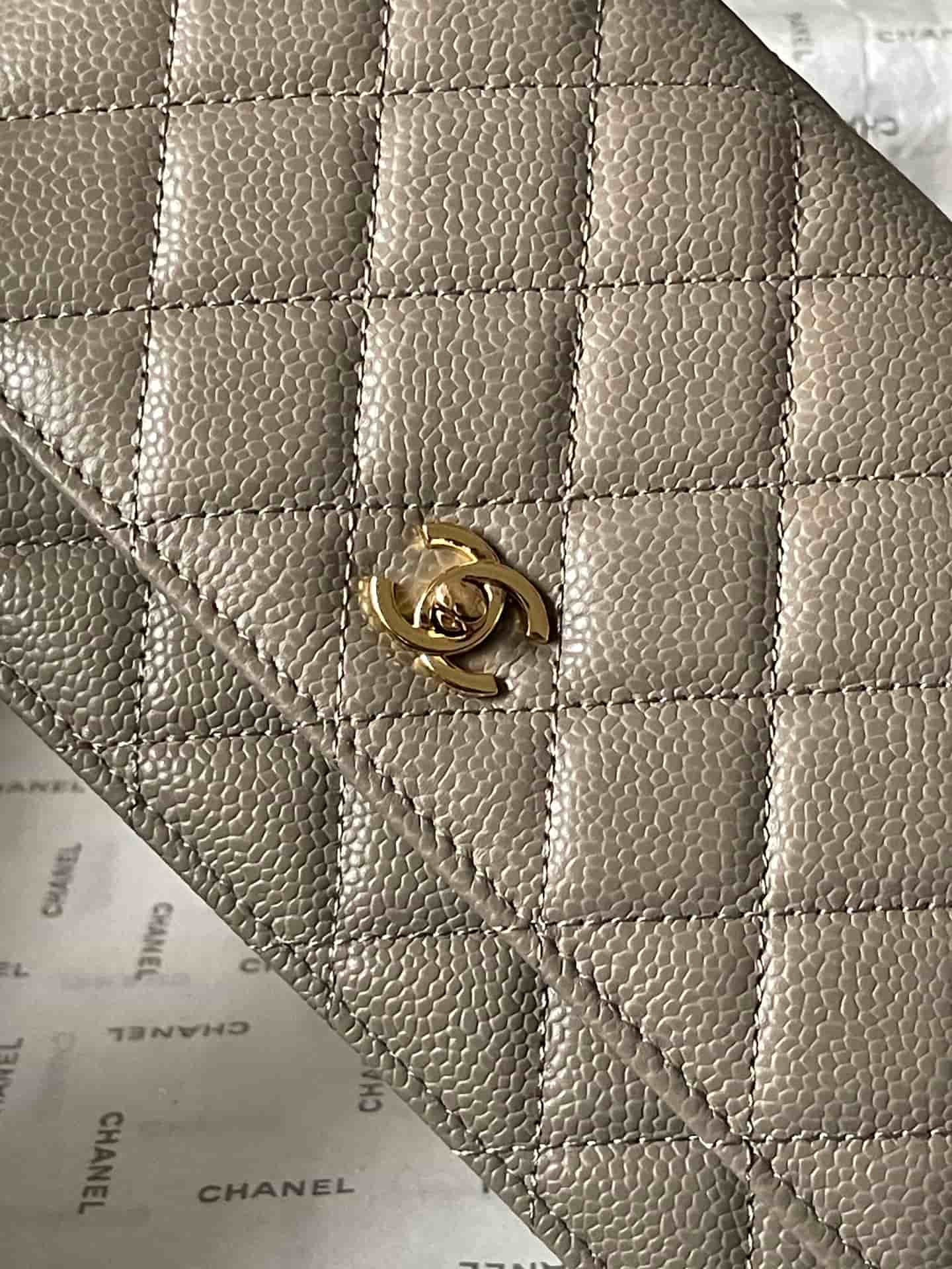 Chanel Classic Wallet on Chain Grained Shiny Calfskin & Gold-Tone Metal AP4241 Grey A
