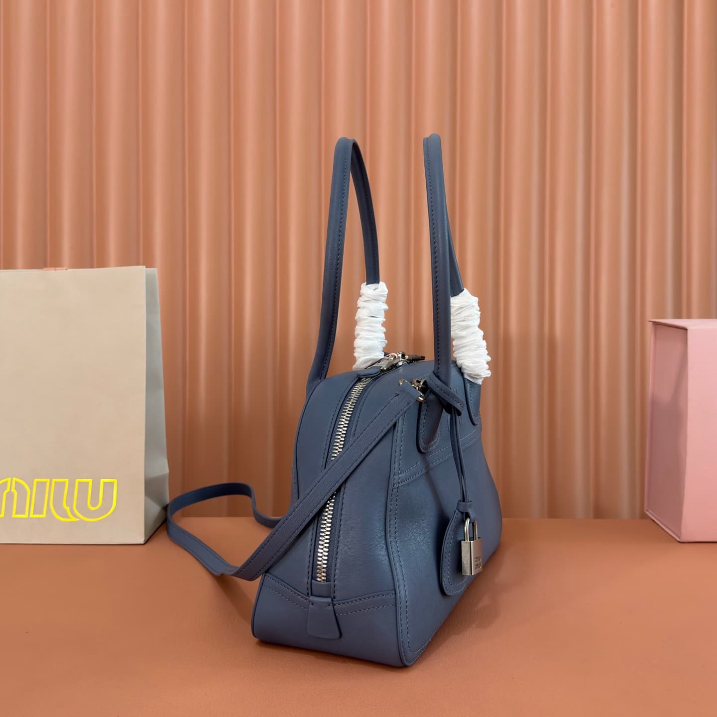 Miu Miu Vivant nappa leather bag Dark Blue 5bb199 TOP