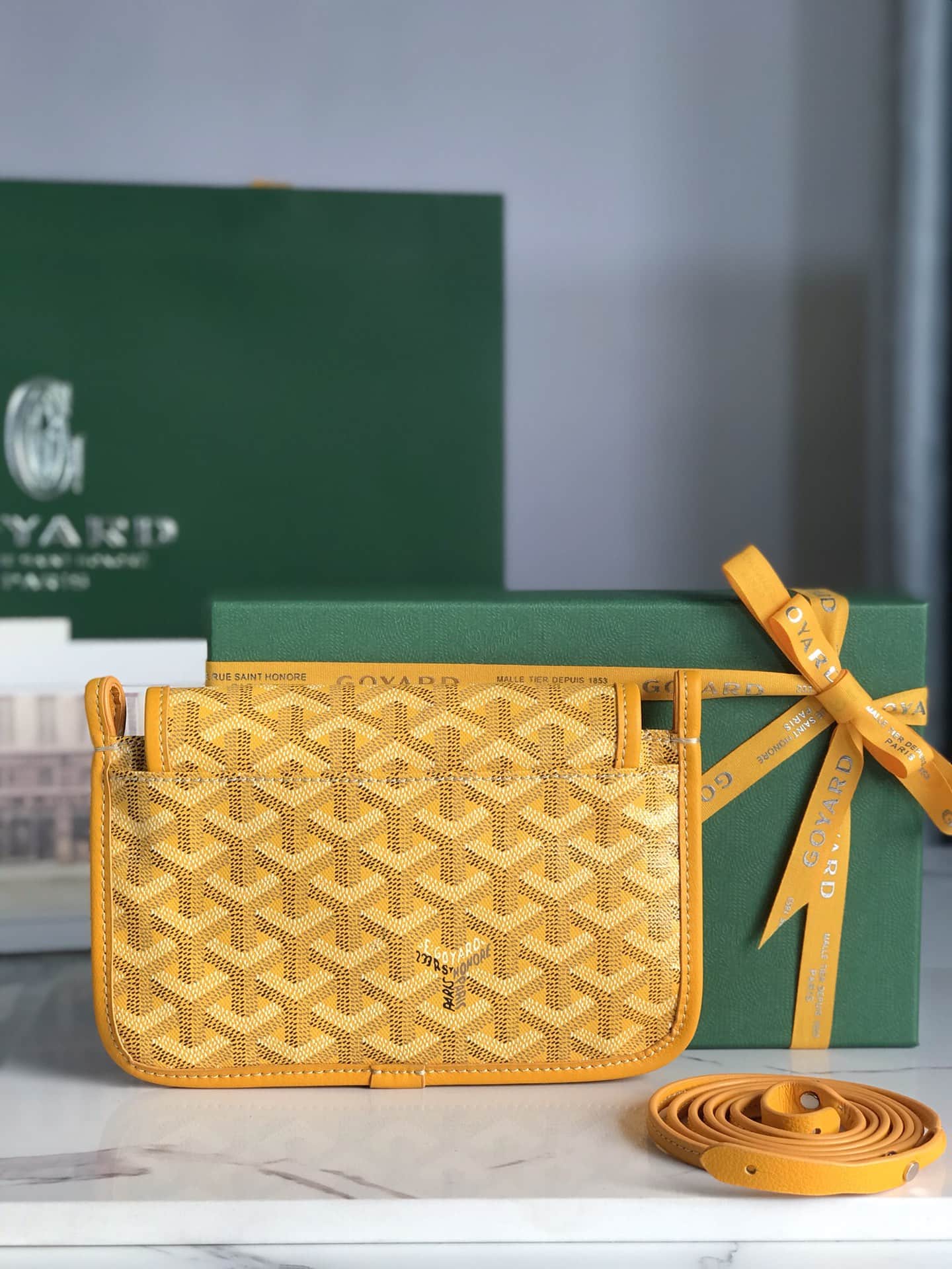 Plumet Pocket Wallet Goyardine Canvas & Chevroches Calfskin Yellow High