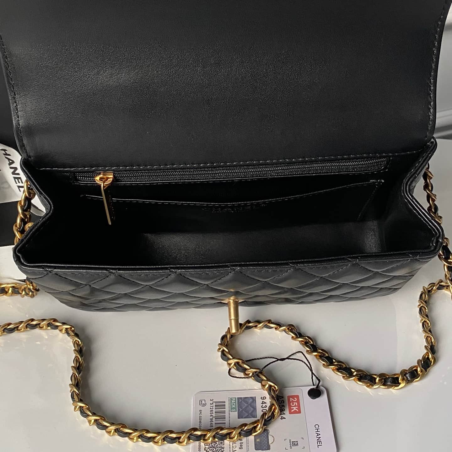 Chanel Small Flap Bag with Top Handle Lambskin& Gold-tone Metal Black AS5814 A