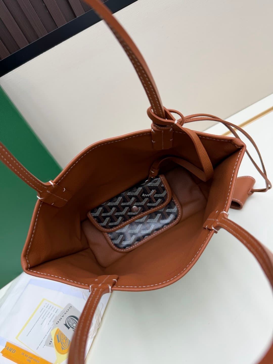 Goyard Mini Anjou Tote Goyardine Canvas with White Painted Mascot Brown High