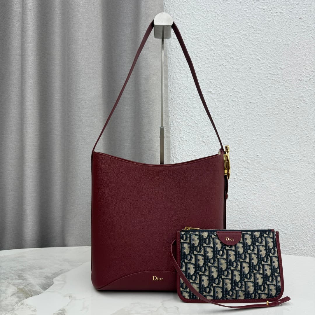 Dior Medaillon Bucket Bag in Red Grained Calfskin High