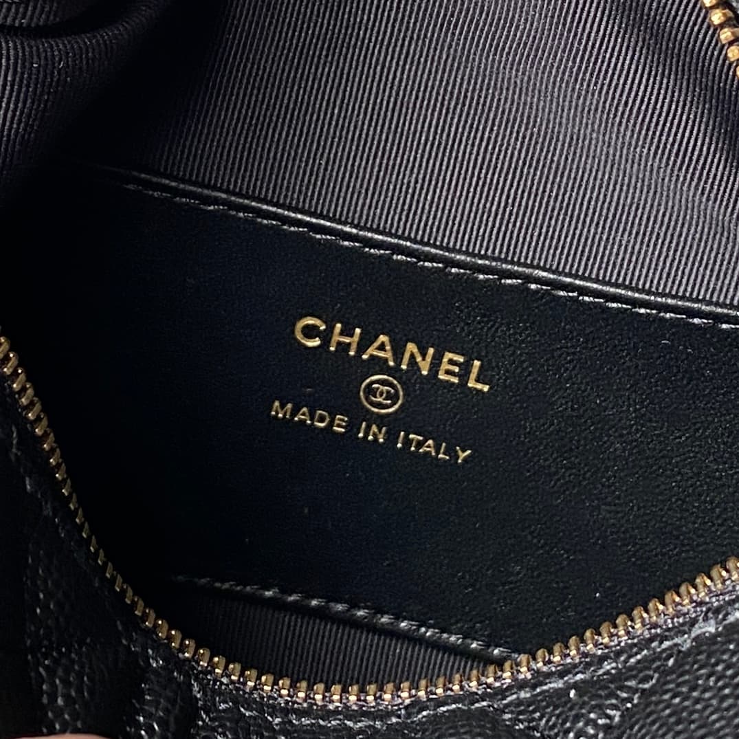 Chanel mini round hobo pouch bag AP4584 Grained Calfskin & gold-tone metal black high