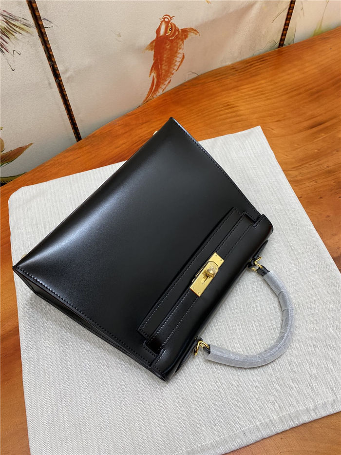 Hermes Kelly 25/28/32cm Sellier Bag Box Leather In Black WAX High Customizing style