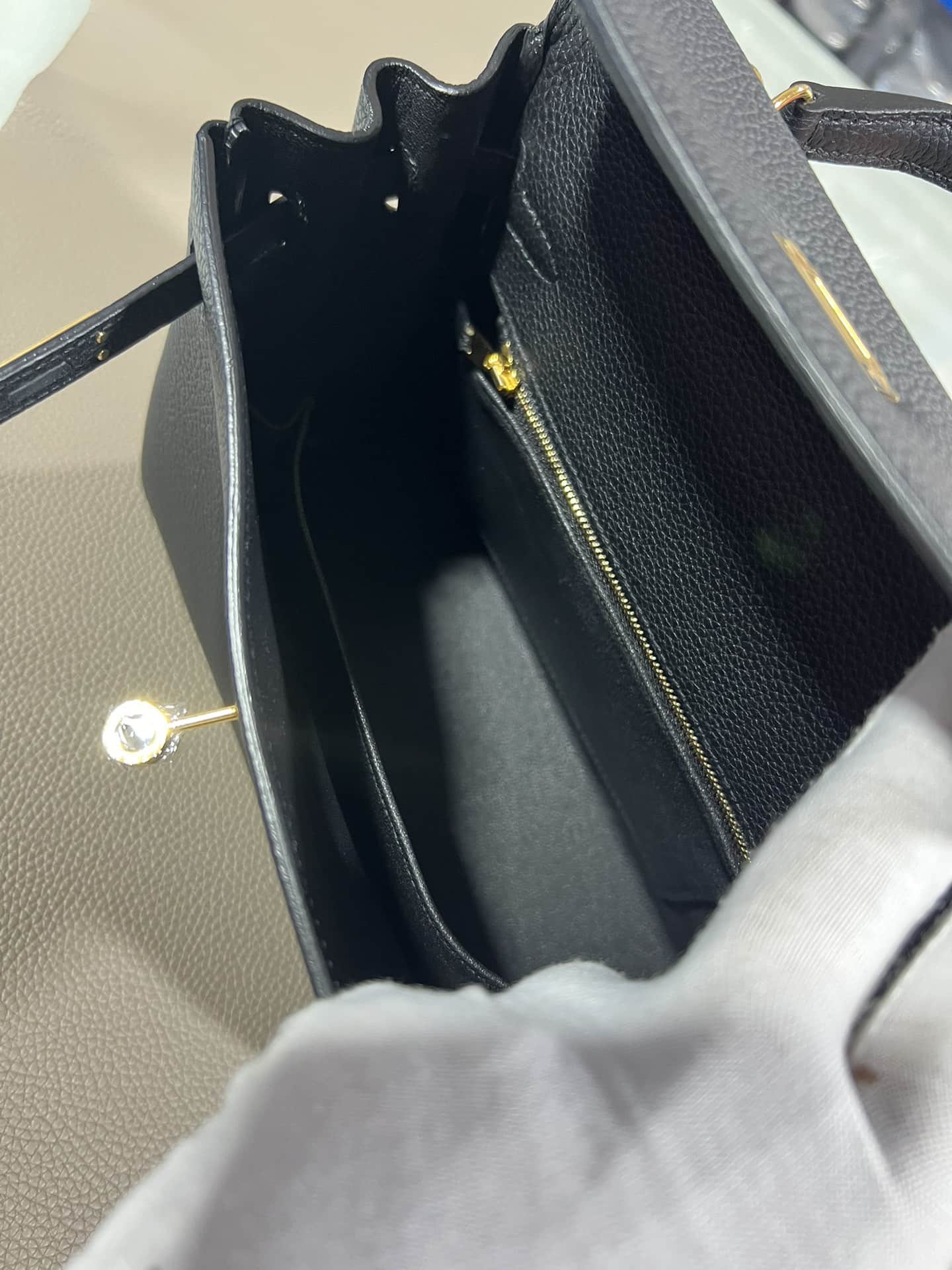 Hermes Kelly 25/28/32cm Retourne Bag Togo Leather In Black WAX High