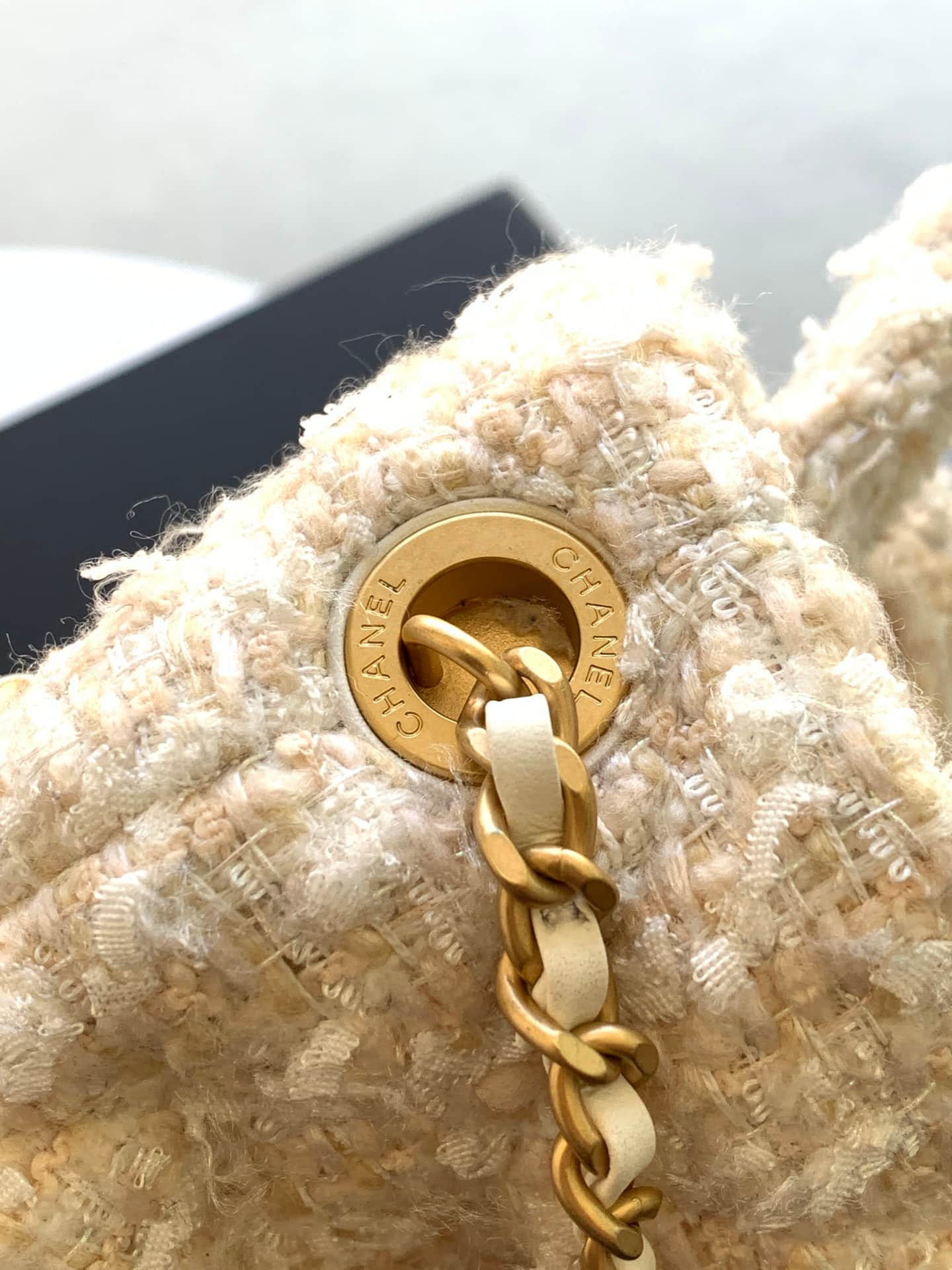 Chanel Mini Bow Bag Tweed & Gold-Tone Metal Beige AS5849 A