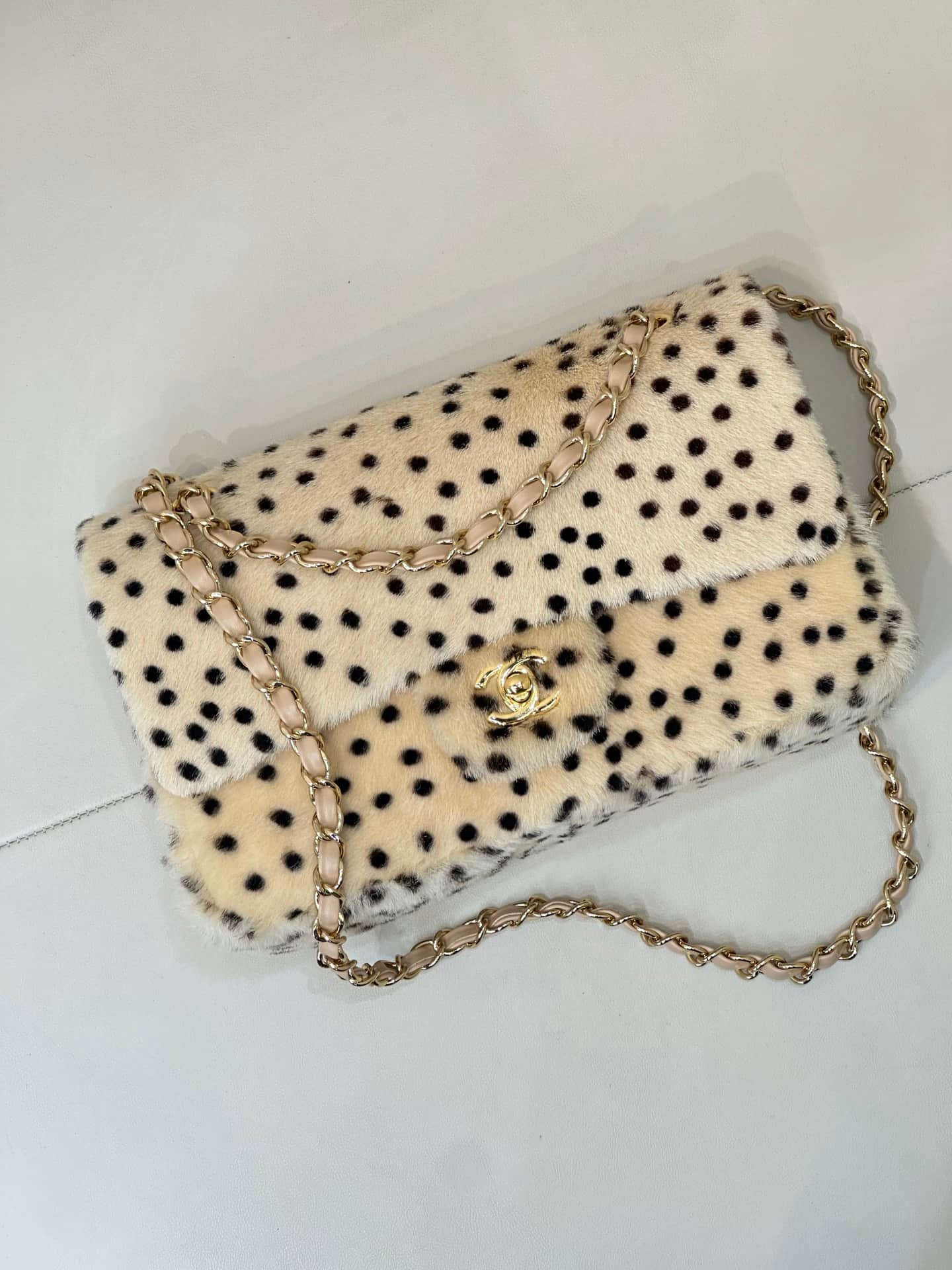 Chanel Flap Bag Dotted Leopard Pony Hair & Gold-Tone Metal Beige AS6513 TOP