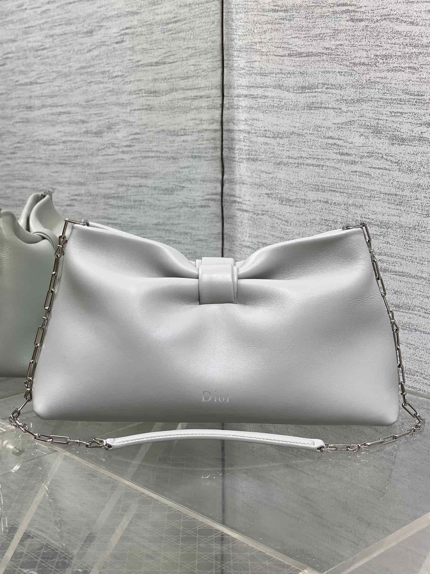 Medium Dior Bow Bag Light Grey Leather High