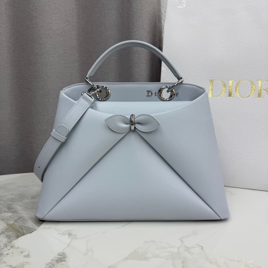 Large Dior Cigale Bag Ice Blue Shiny Supple Calfskin High