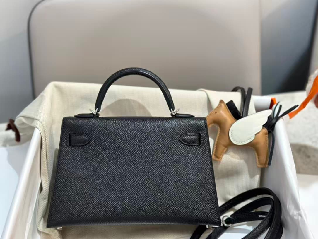 Hermes Kelly Mini Bag Leather WAX Silver Metal Black High Customizing Style