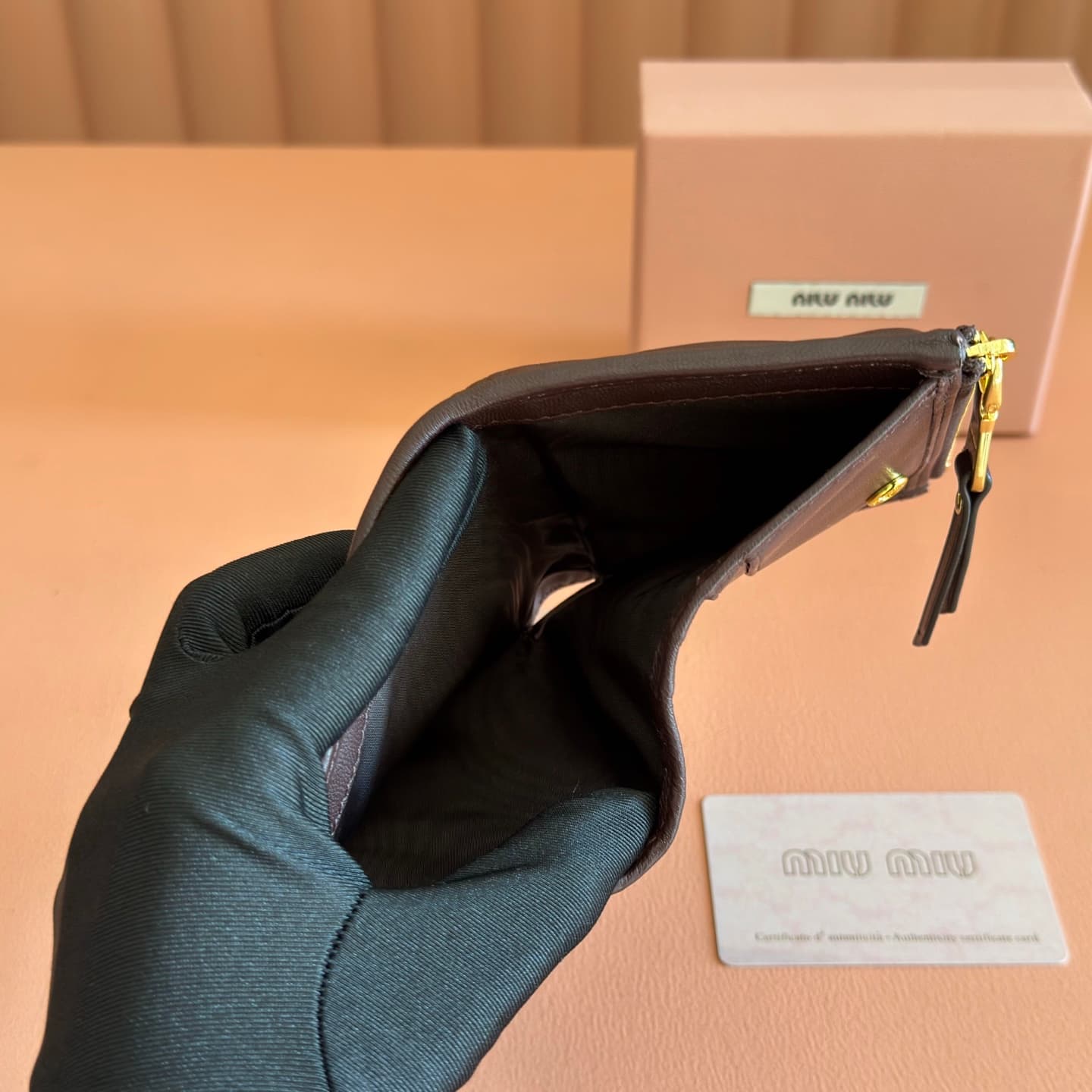 Miu Miu Begonia Dark Brown Matelassé Nappa Leather Wallet 5MV017 TOP