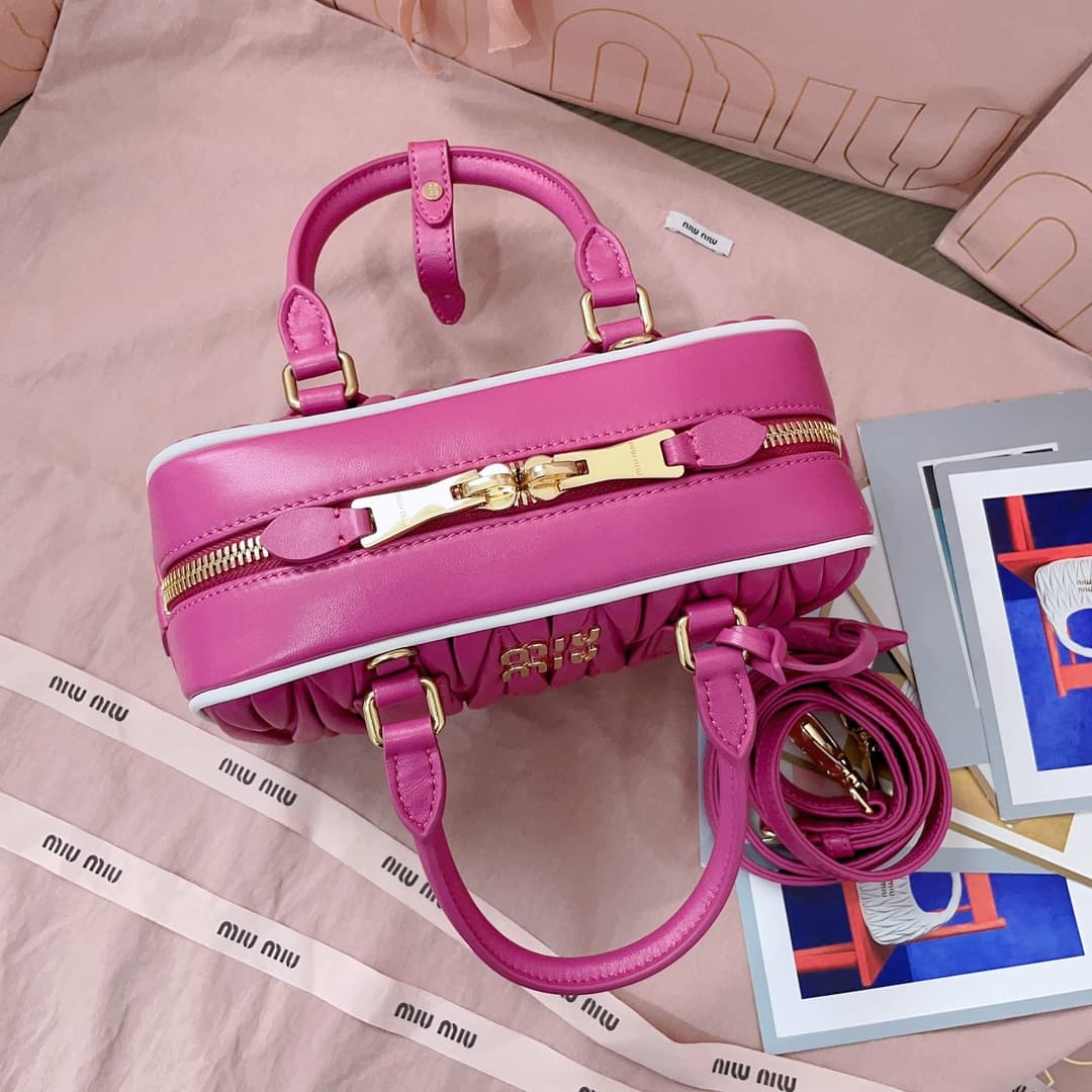 Miu Miu Arcadie matelassé nappa leather bag 5BB142 Rose red High