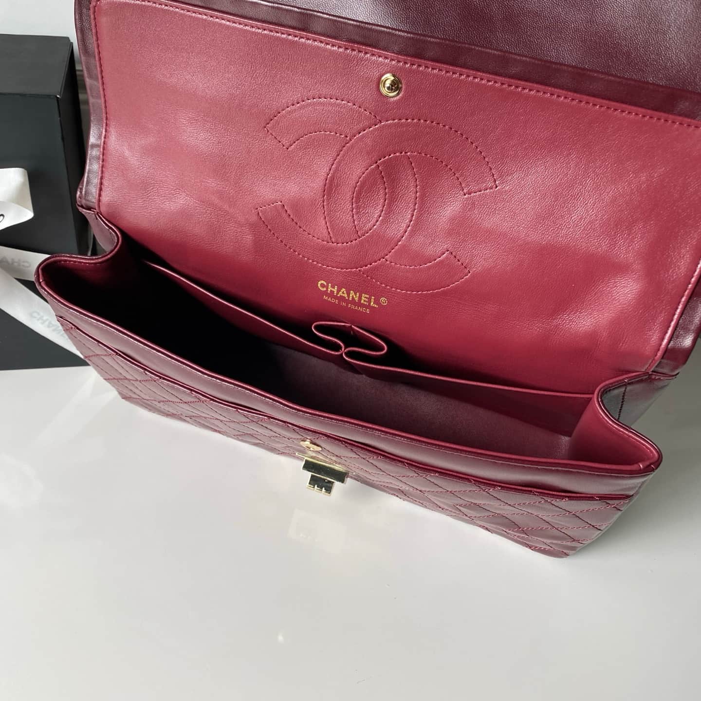 CHANEL Large 2.55 Handbag Aged Calfskin & Gold-Tone Metal & Burgundy A37587 A
