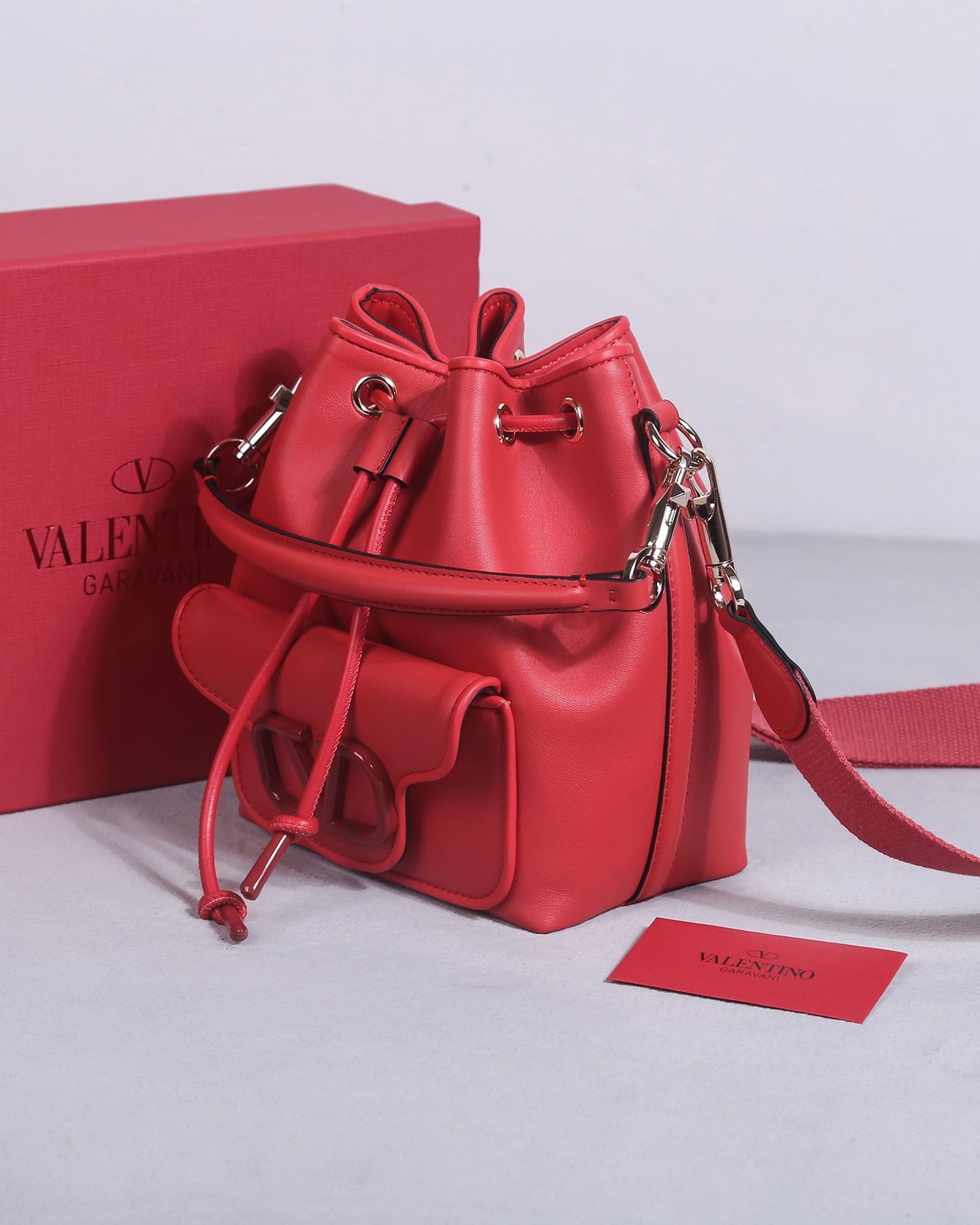 Valentino Garavani Locò calfskin leather bucket bag in red 22058 High
