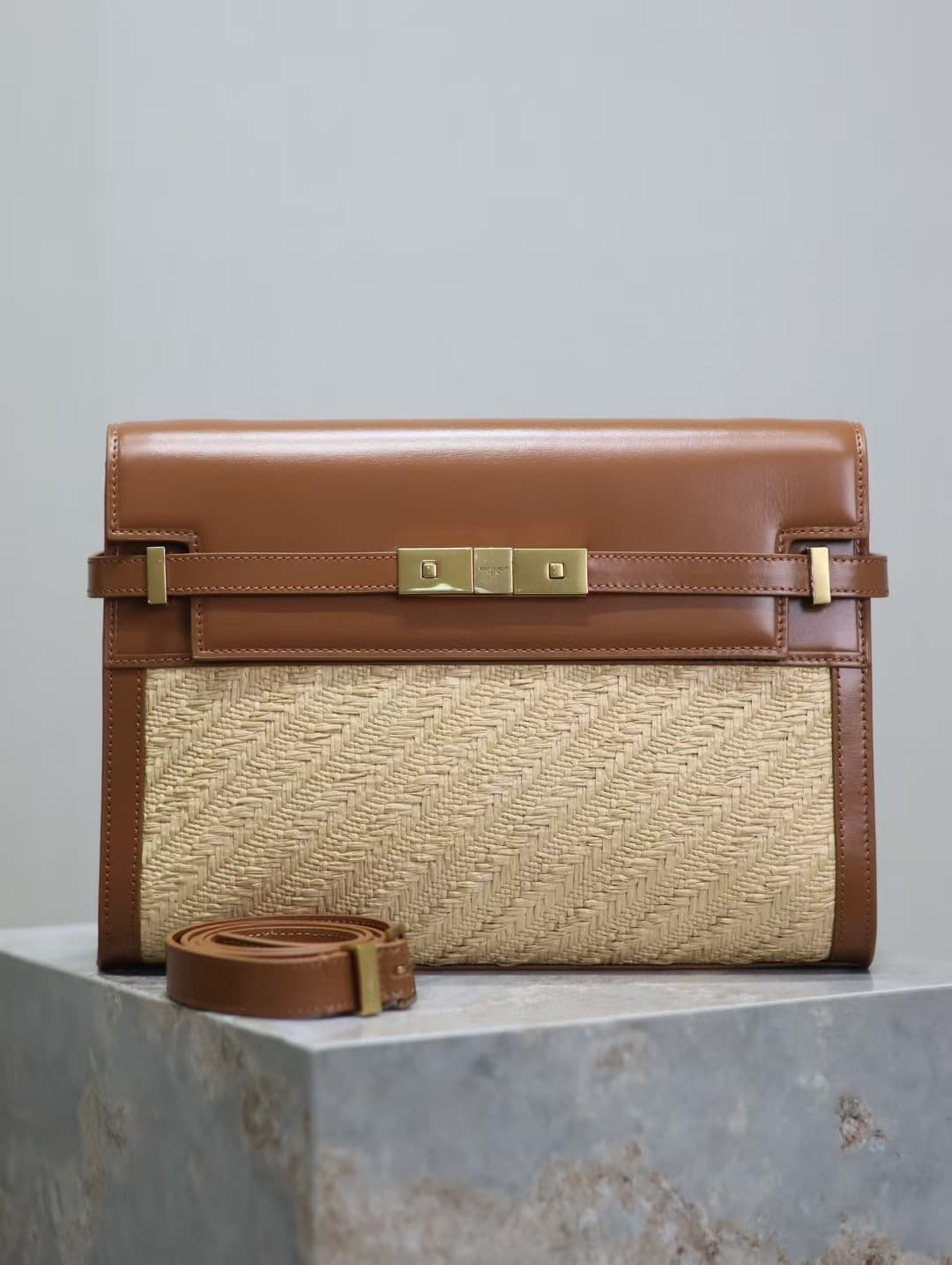 MANHATTAN SHOULDER BAG IN RAFFIA AND SMOOTH LEATHER High
