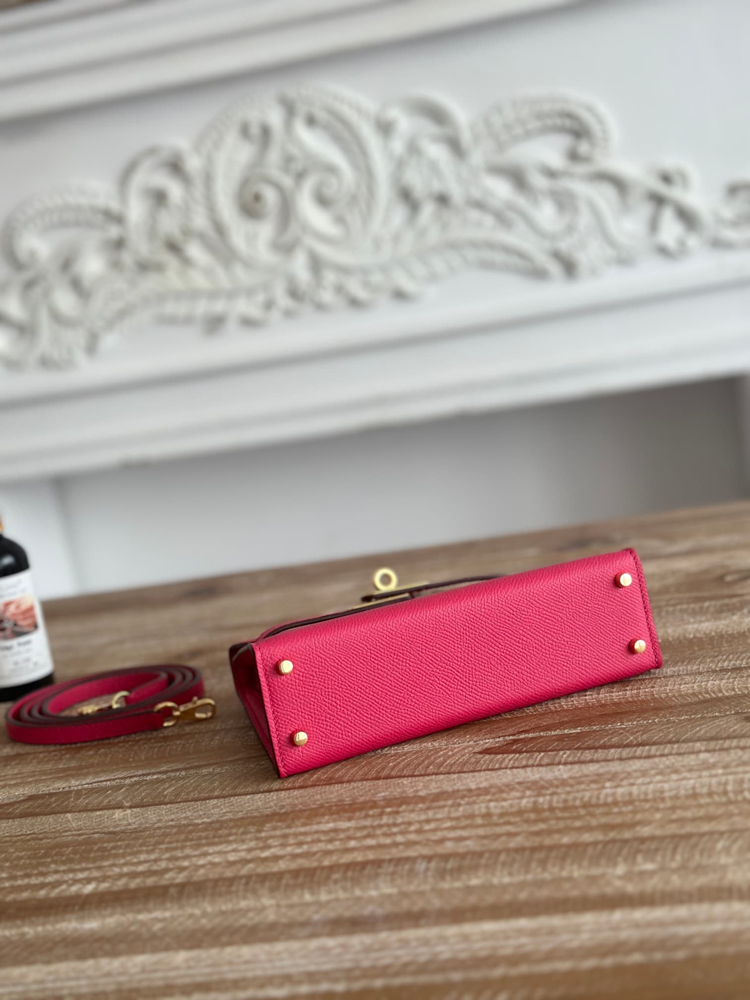 Hermes Kelly Mini II Bag Epsom Leather WAX Rose Extreme High