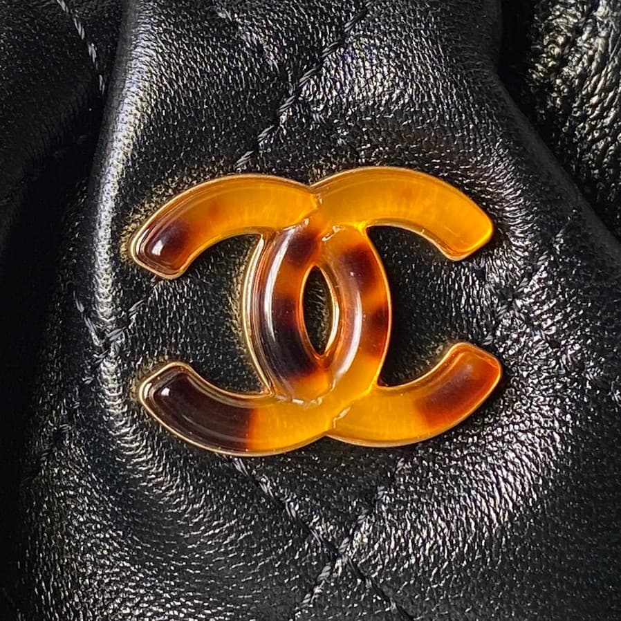 Chanel Medium Hobo Bag Lambskin-Shell Effect Plexi & Gold-Tone Metal Black AS6010 High
