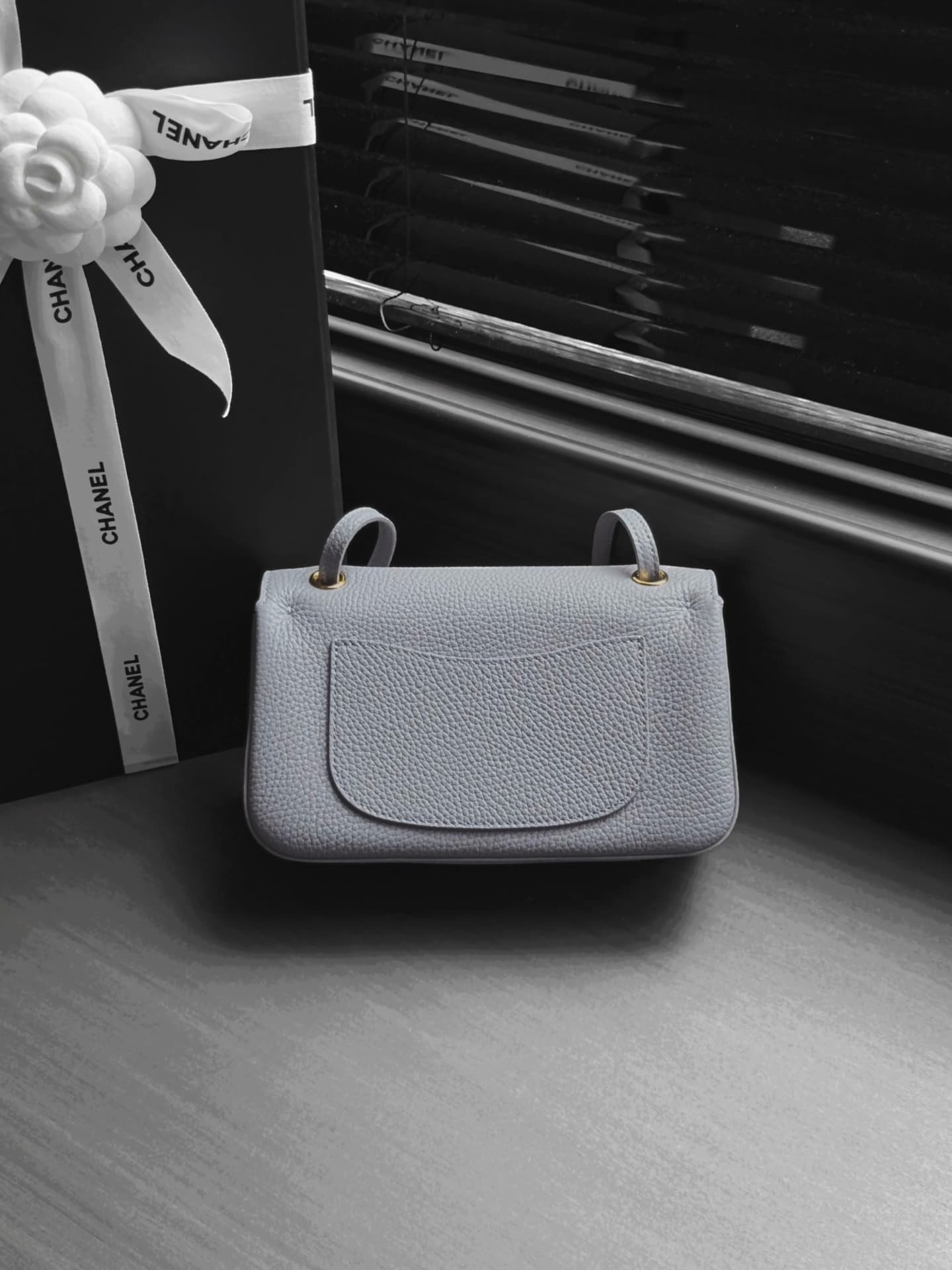 CHANEL Mini flap bag Grained Calfskin&Gold-tone metal Grey AS6573 A