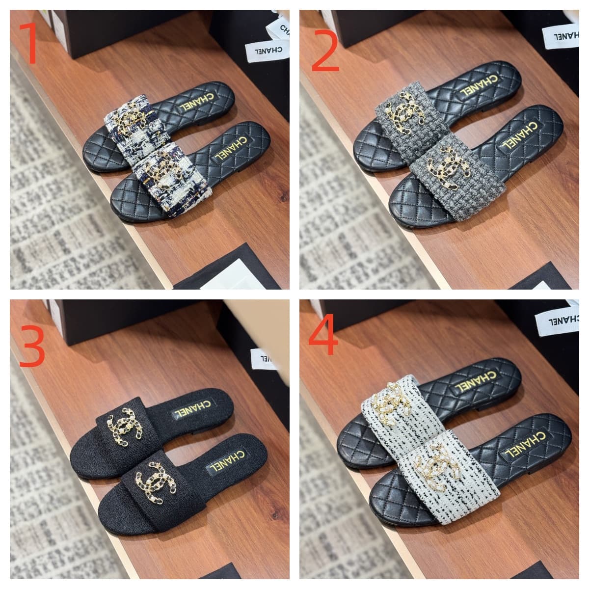 Chanel Tweed CC Chain Mule Sandal Shoes Women