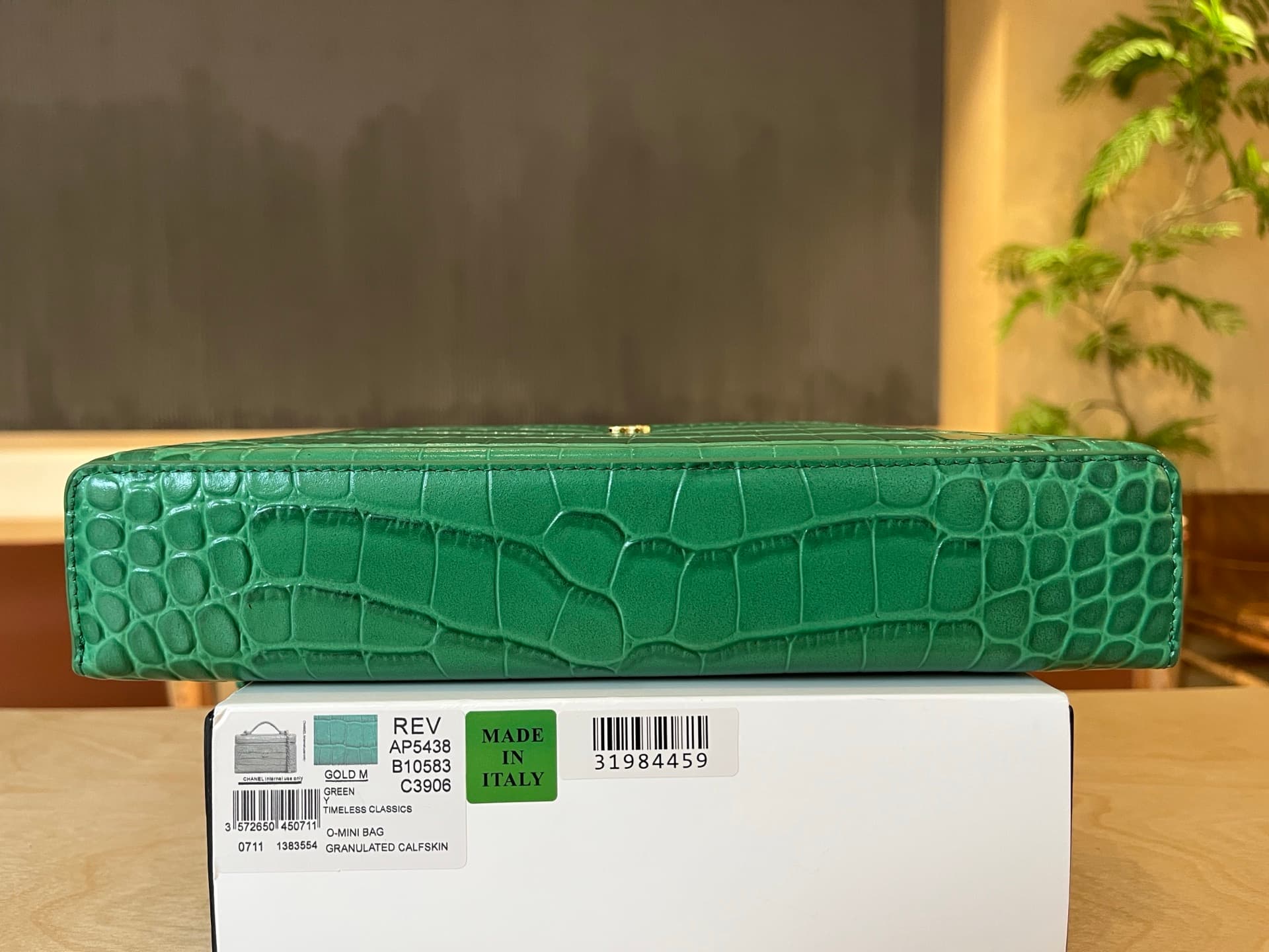 Chanel Vanity with Chain Crocodile-embossed leather& Gold-Tone Metal Green AP5438 A