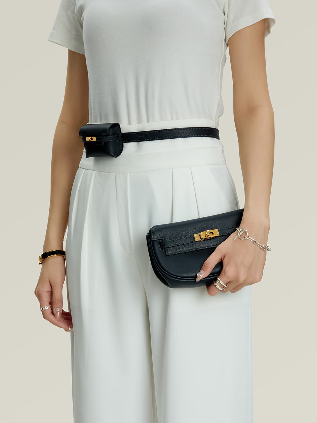 Hermes Kelly Moove Swift Leather Silver/Gold Metal WAX High