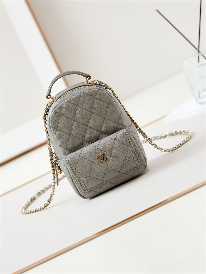 Chanel Mini Backpack Grained Calfskin Gold-Tone Metal AP3753 Grey A