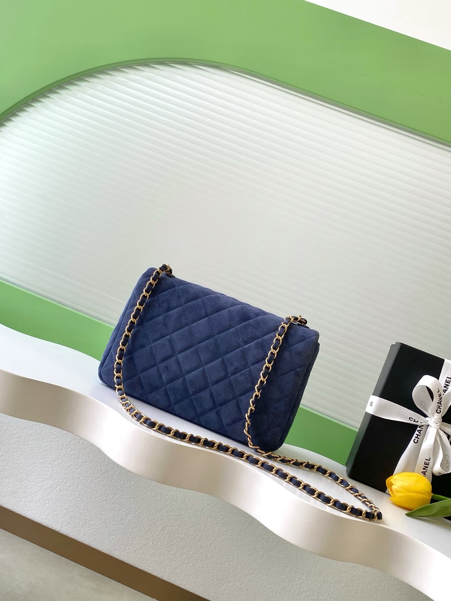 Chanel Classic Flap bag in Navy Blue Suede & Gold-Tone Metal AS5987 A
