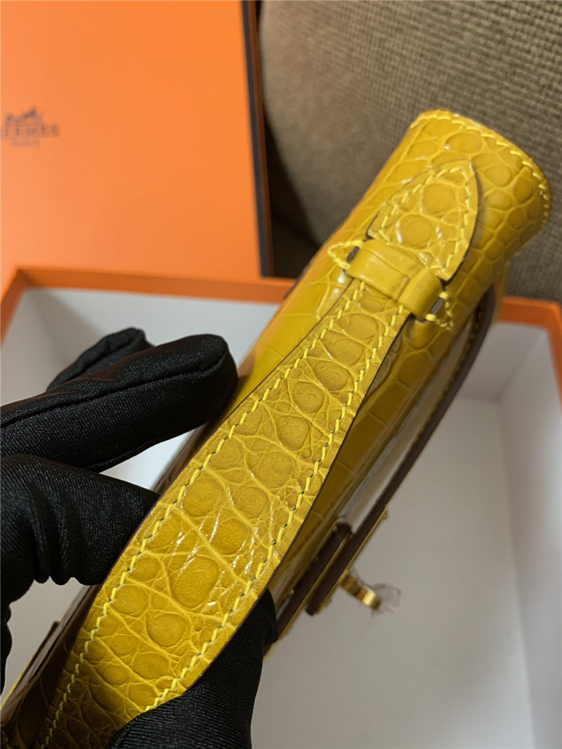 Hermes Kelly Pochette Bag Crocodile Silver/Gold Metal WAX High Customizing Style