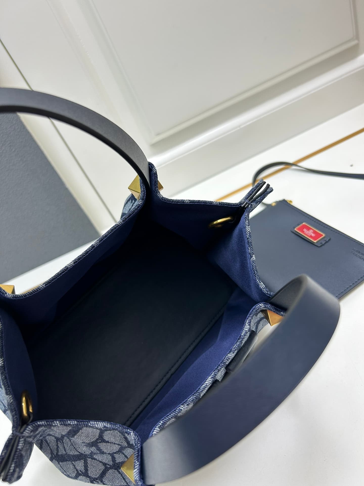 Valentino Garavani VLogo Signature Toile Iconographe Tote Bag Navy Blue Mid